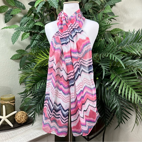 2 Chic | Accessories | 2 Chic Sheer Scarf Pink Coral White Black | Poshmark